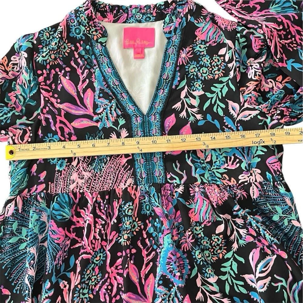 Lilly Pulitzer Arella Dress Onyx Twilight Coral Tiered Swing Mini M Boho Preppy - Picture 9 of 10